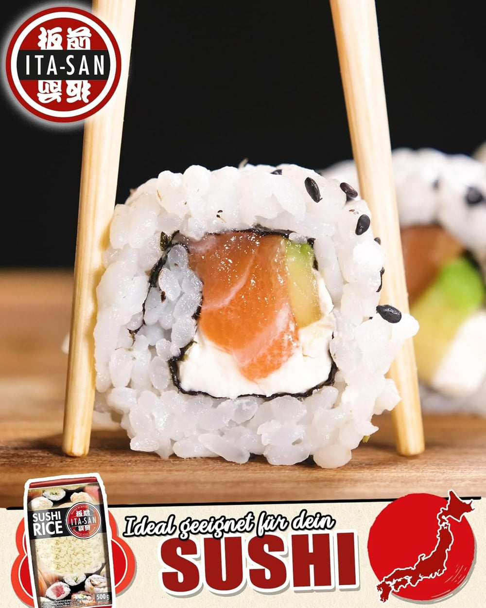 Orez pentru Sushi ITA-SAN, bob rotund, calitate superioară, varietate 100% pură, preparare rapidă și ușoară, vegan, halal, fără gluten (1 x 500 g)
