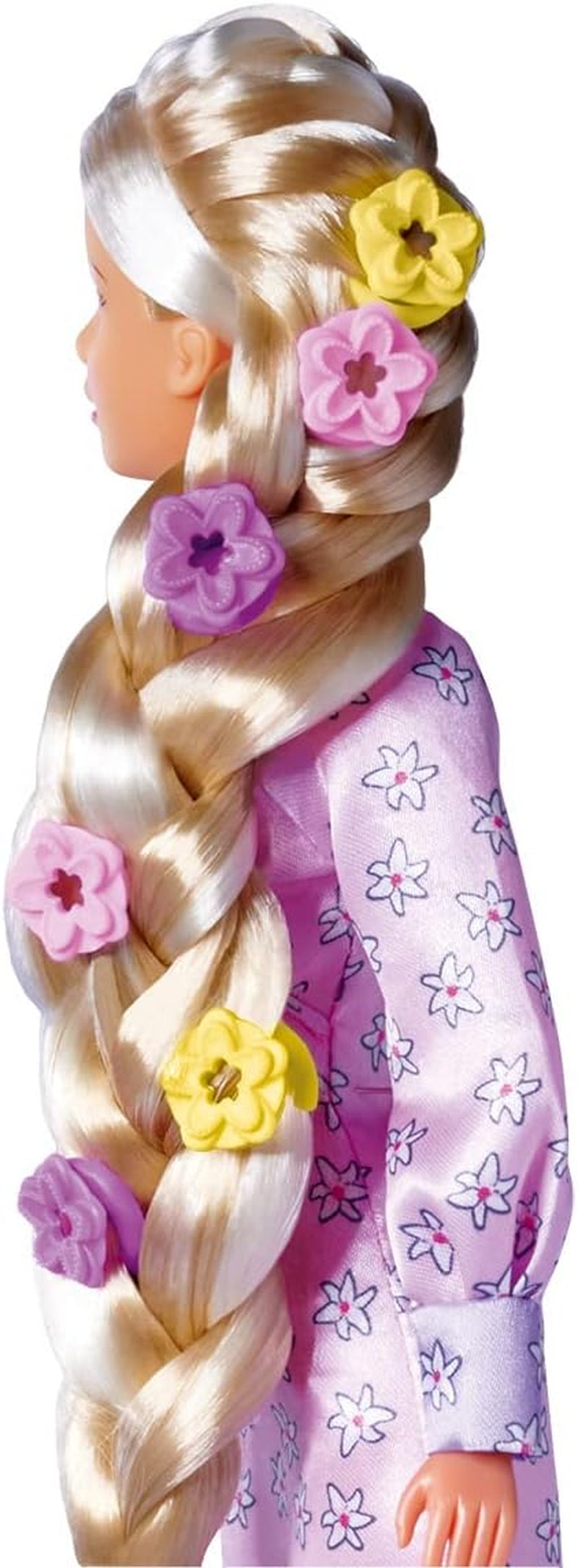 Simba 105733640 - Steffi Love Flower Hair, păpușă cu păr extra lung, include 6 agrafe, accesoriu pentru împletituri și pieptene, 29 cm, vârste 3+