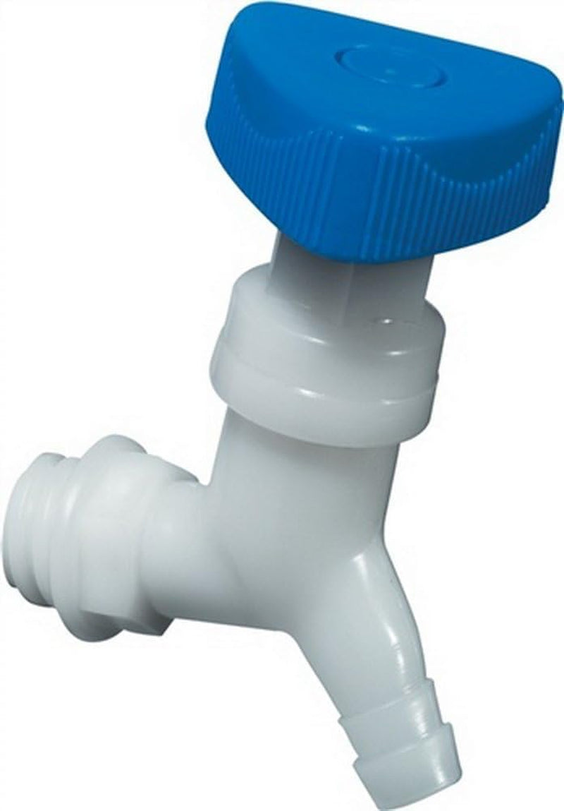 Hünersdorff | Supapă unghiulară | Colțară | Pentru canistre cu filet lățime de 22 mm | Racord furtun 13 mm sau 1/2" | Natural/albastru