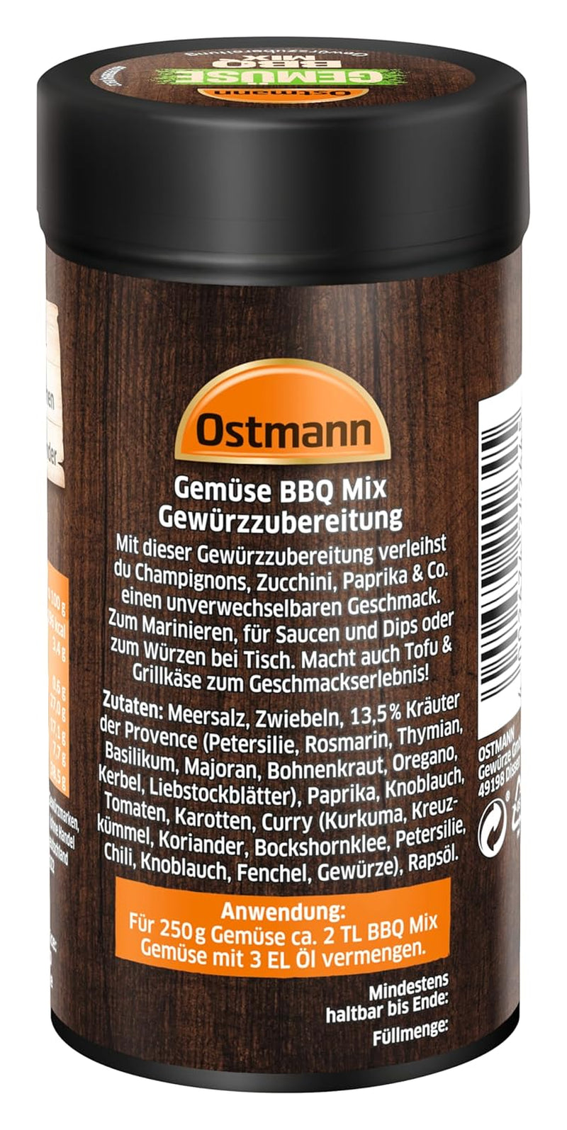 Ostmann Gewürze - Gemüse BBQ Mix | Gewürzzubereitung für Gemüse | Mediterrane Kräuternote für Grillgemüse, Tofu und Co. | 120 g im Streuer