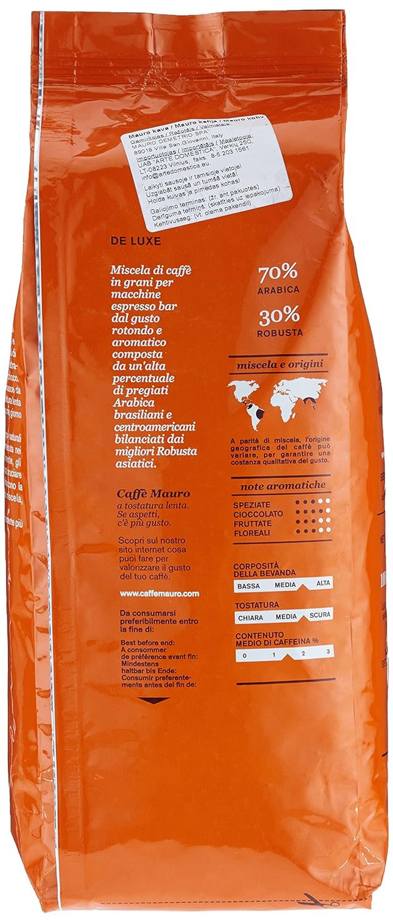 Boabe de cafea Mauro De Luxe, pachet de 1 (1 x 1 kg)