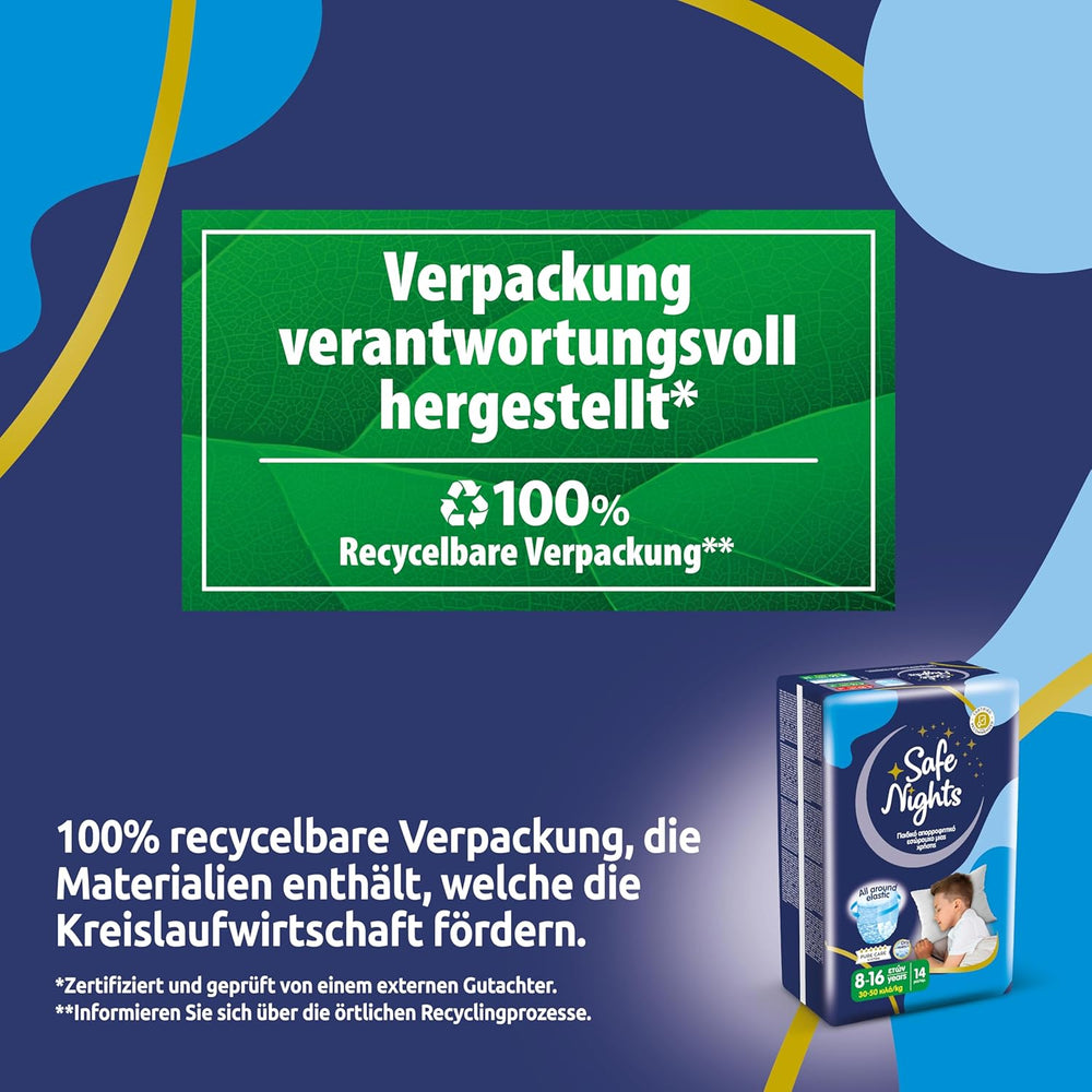 Safe Nights Boy, chiloți de noapte pentru vârste 8-16 ani (30-50 kg), 84 bucăți