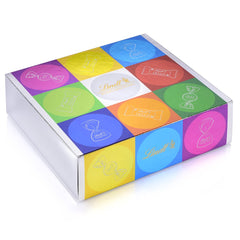 Asortiment de ciocolată (37 bile LINDOR, 24 bețișoare Hello Mini, 10 Mini Fioretto), cadou de ciocolată (1 x 815 g) și HELLO Mini Emoti, ciocolată cu lapte în 5 modele de emoticonuri, 164 g