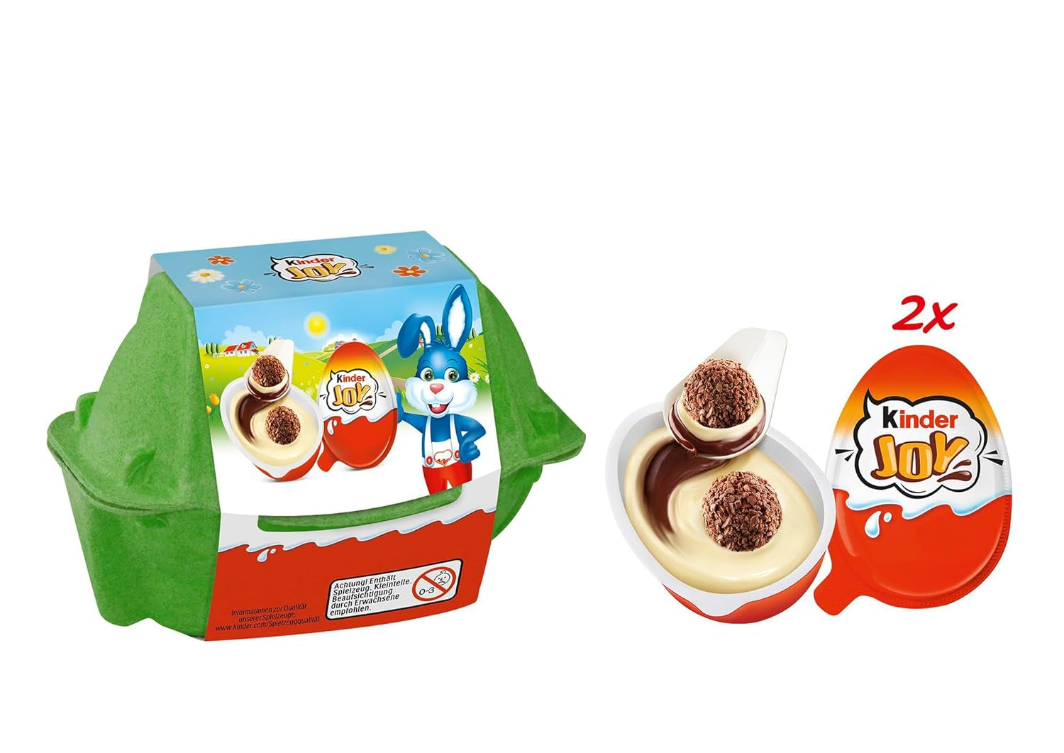 Kinder Joy pachet de 2 – O jumătate cu cremă delicioasă de lapte și cacao și biluțe crocante, iar cealaltă jumătate cu o surpriză grozavă – ciocolată de Paște, dulciuri de Paște – cadou de Paște – 40g