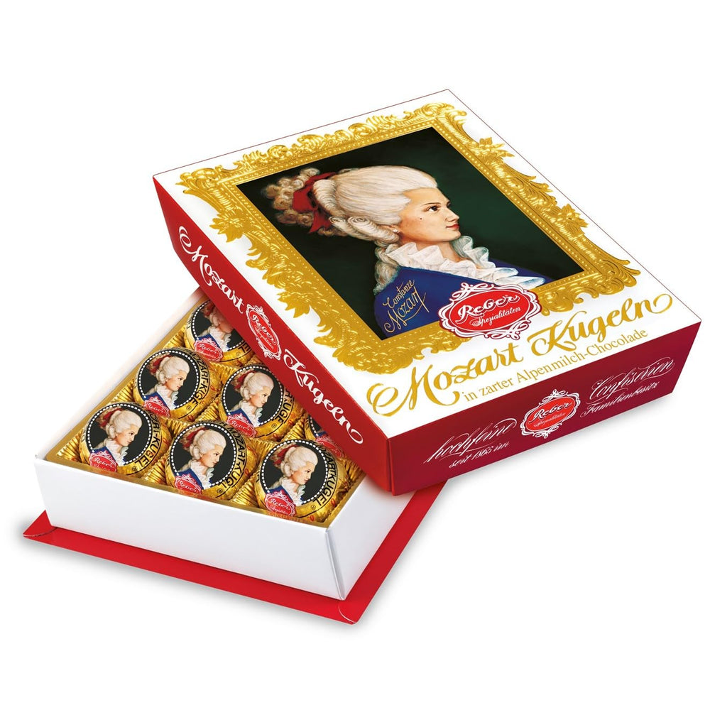Bile Reber Mozart cu ciocolată neagră, pachet de 6 cu marțipan și nuga, vegane - 1 x 120 g