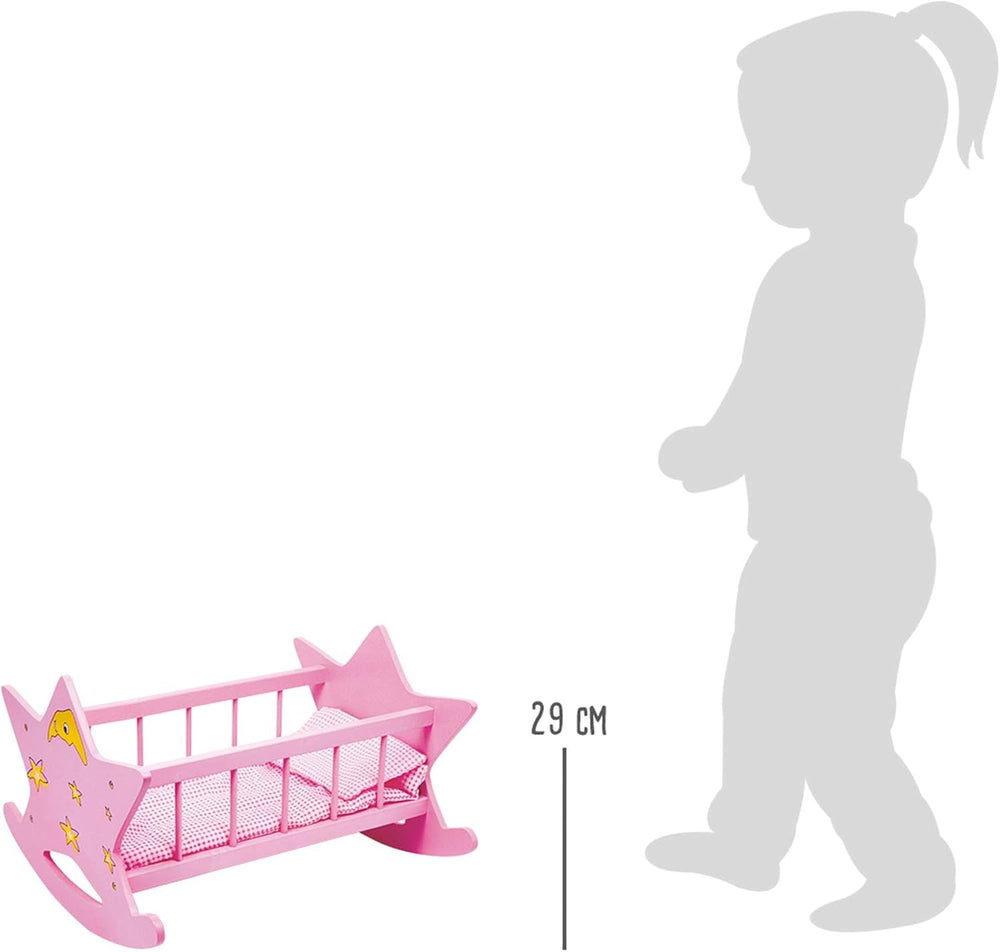 small foot Puppenwiege „Stern“ aus Holz, in rosa mit Mond und Sternen, für Puppen bis 45 cm, ab 3 Jahren, 2865, Klein