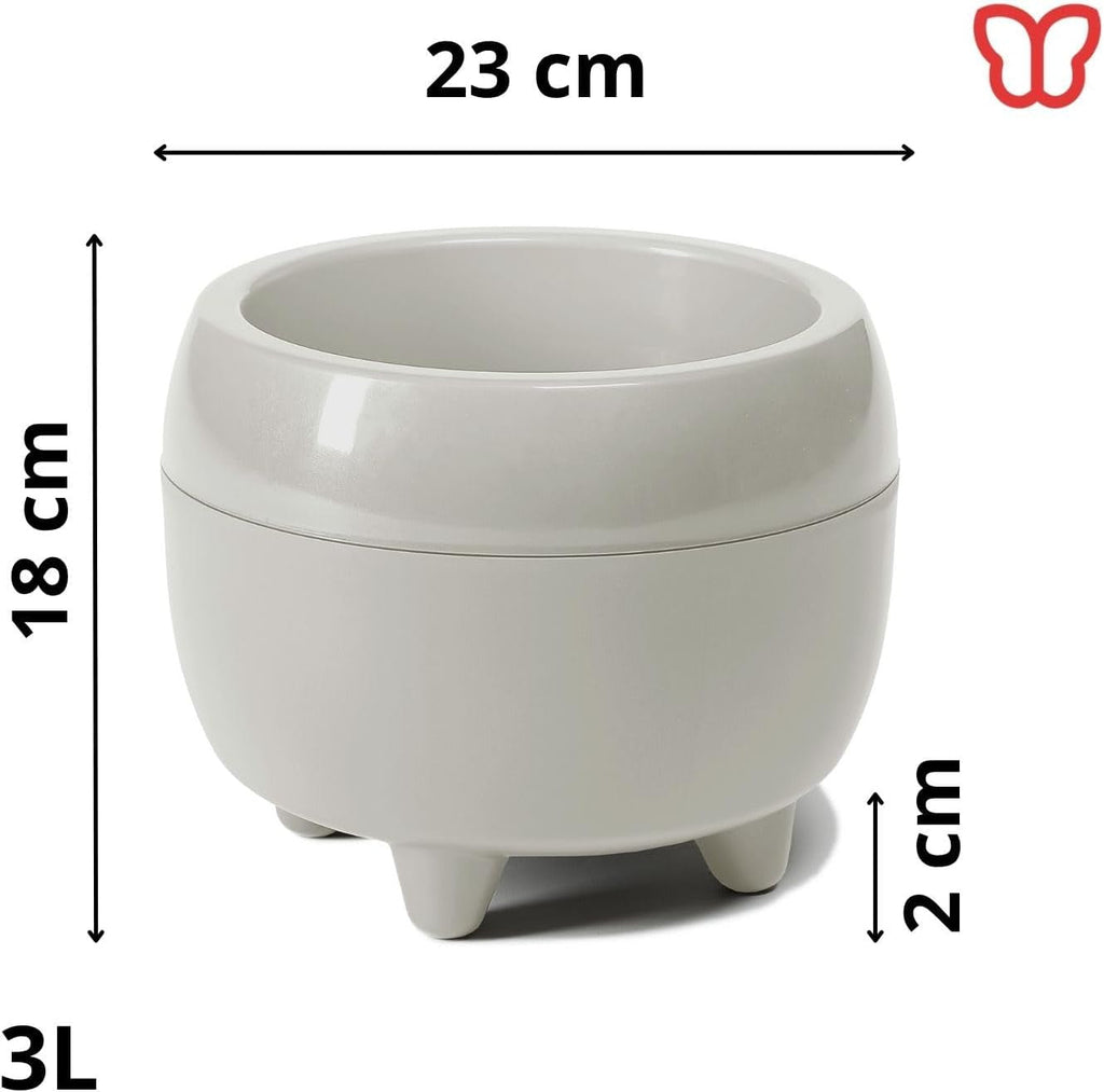 Ghiveci LAMELA cu picioare elegante – Ghiveci bej cu drenaj – Rotund Ø 23 cm, 3L – Ghiveci pentru interior și exterior, bej