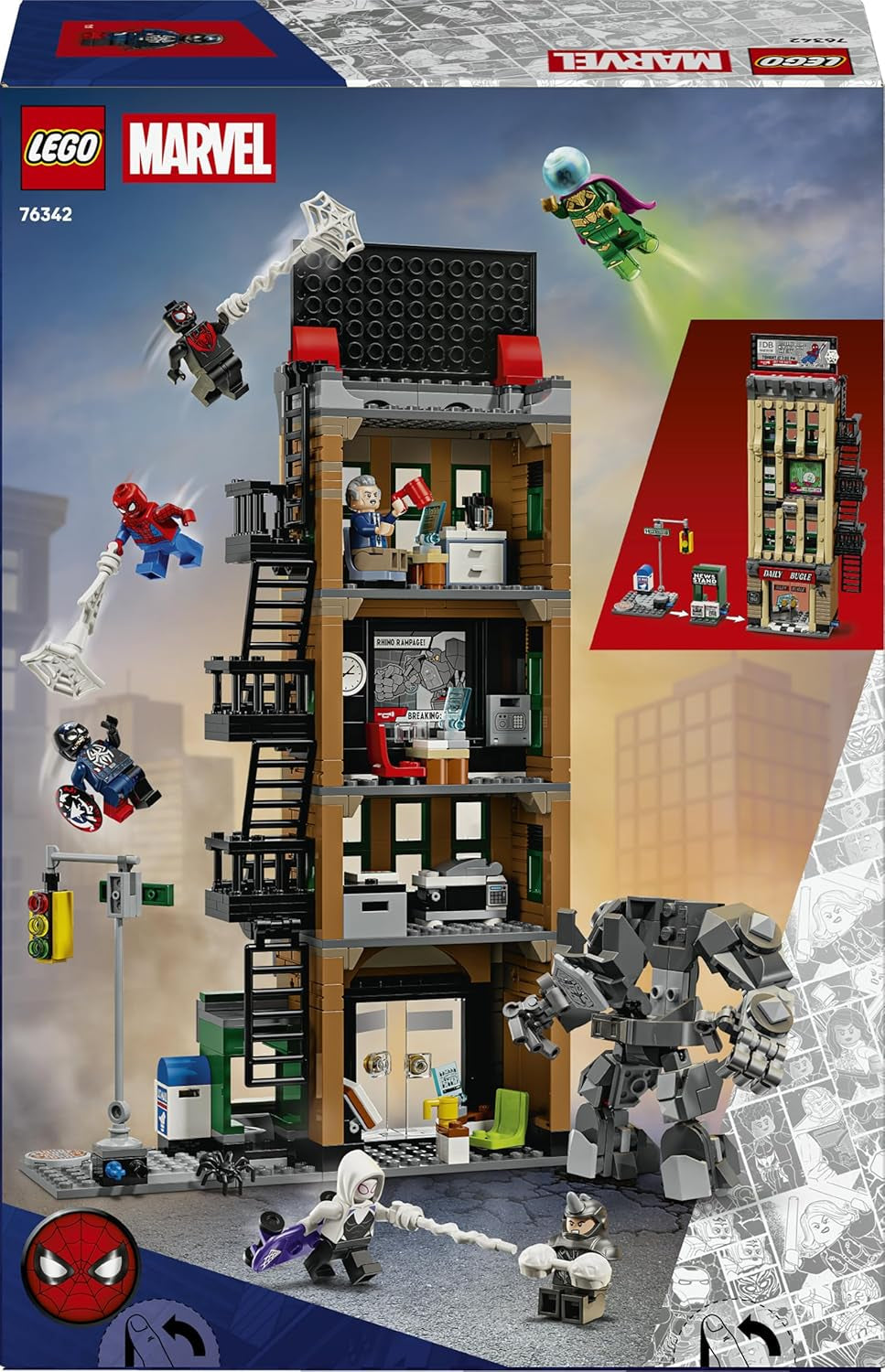 LEGO | Marvel Spider-Man vs. Mysterio: Daily Bugle - Superhelden Spielzeug mit Mech Actionfigur und 7 Minifiguren - Kinder Geschenk für Jungen ab 10 Jahren, Mädchen und Fans - 76342