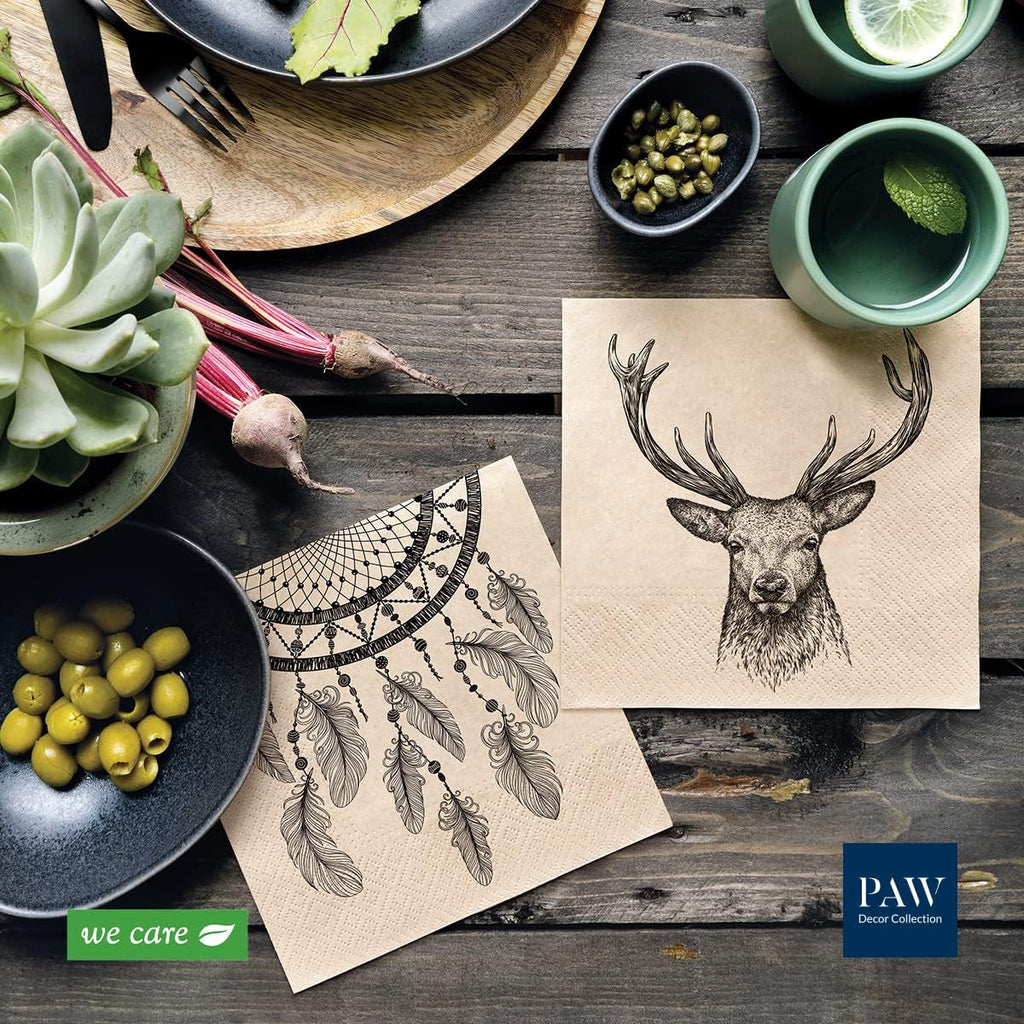 PAW Decor Collection X PAW Decor Collection Cm Șervețele de hârtie cu 3 straturi. 20 de bucăți. Imprimate cu culori pe bază de apă. Decorațiuni de masă. Natură, Hirsc, Paw_022022, căprioară, 33 X 33 Cm (pachet cu 3)