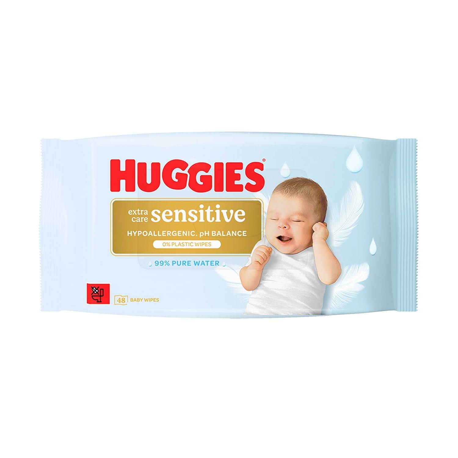 Șervețele umede pentru bebeluși Huggies Pure Extra Care Sensitive, 99% apă, fără plastic, fără parfum