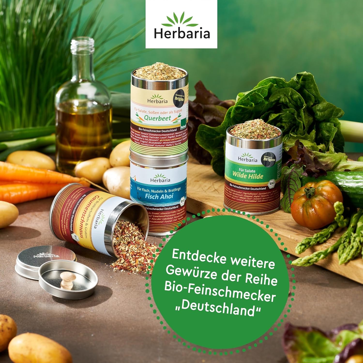 Herbaria Wilde Hilde bio 100g M-Dose- fertige Bio-Gewürzmischung - Salatgewürz für ausgefeilte Salate - mit erlesenen Zutaten - in nachhaltiger Aromaschutz-Dose