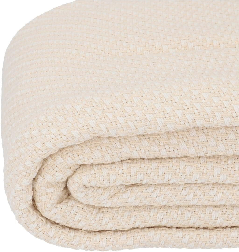 HOMLA Morris Plaid Pătură cu franjuri din bumbac - Pătură moale și confortabilă Pătură din bumbac - țesătură fină 130 X 170 Cm Ecru Paturi si Cuverturi Besuche den HOMLA-Store