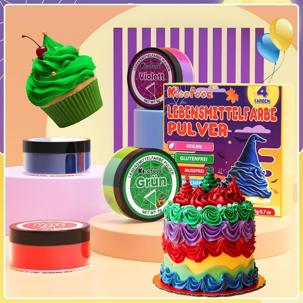 Colorant alimentar pudră - 4 culori colorant alimentar, colorant alimentar concentrat, colorant alimentar roșu verde albastru violet pentru decorarea torturilor, copt, glazură, desert, gătit - 5G