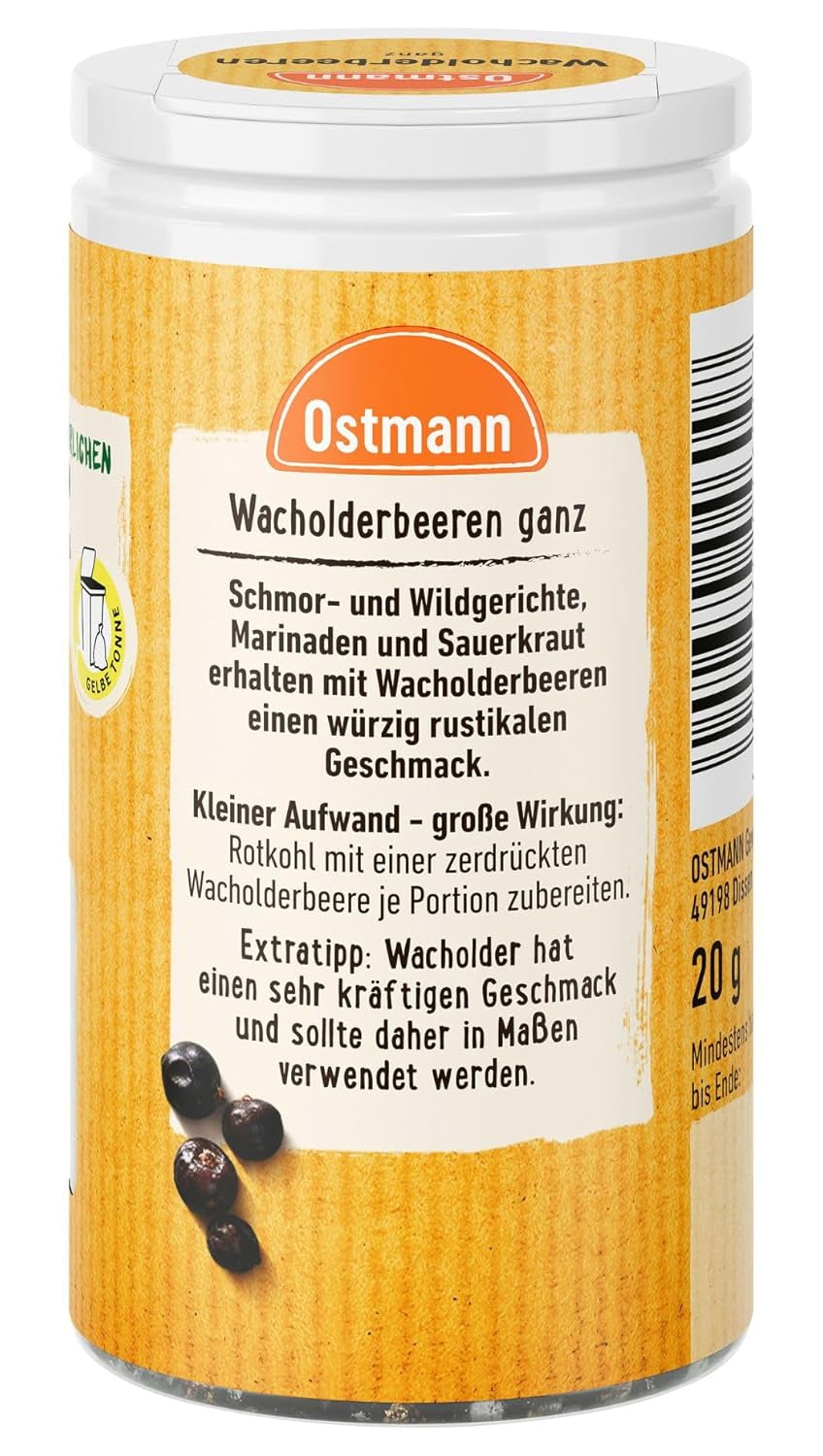 Ostmann Gewürze - Wacholderbeeren ganz | Ideal zum Würzen von Sauerbraten und Wildgerichten | 20 g in der Streudose