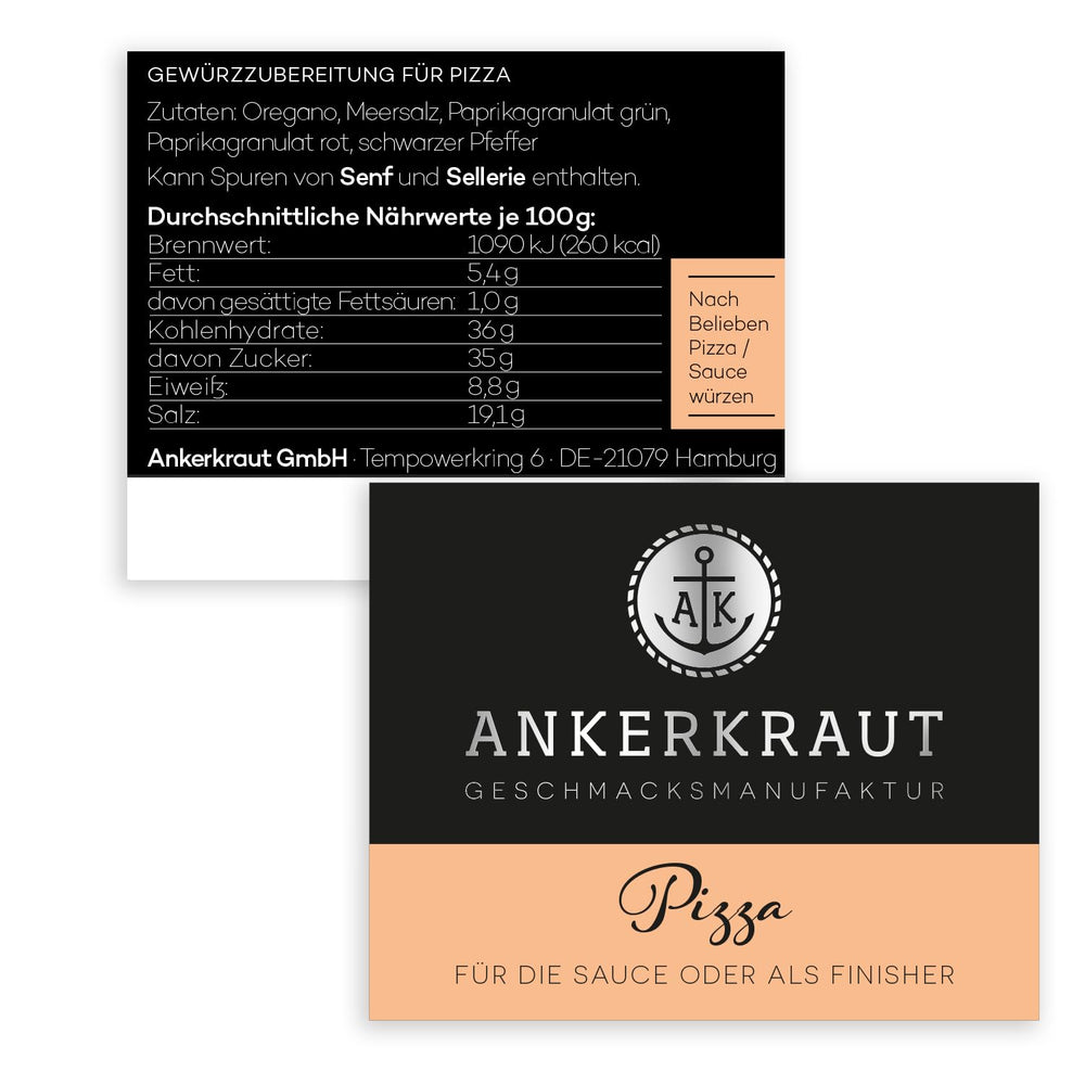 Ankerkraut Pizza, für original italienischen Geschmack, wie aus dem Steinofen, auch für Pasta, Tomate-Mozzarella und viele weitere Gerichte, 45 g im Korkenglas