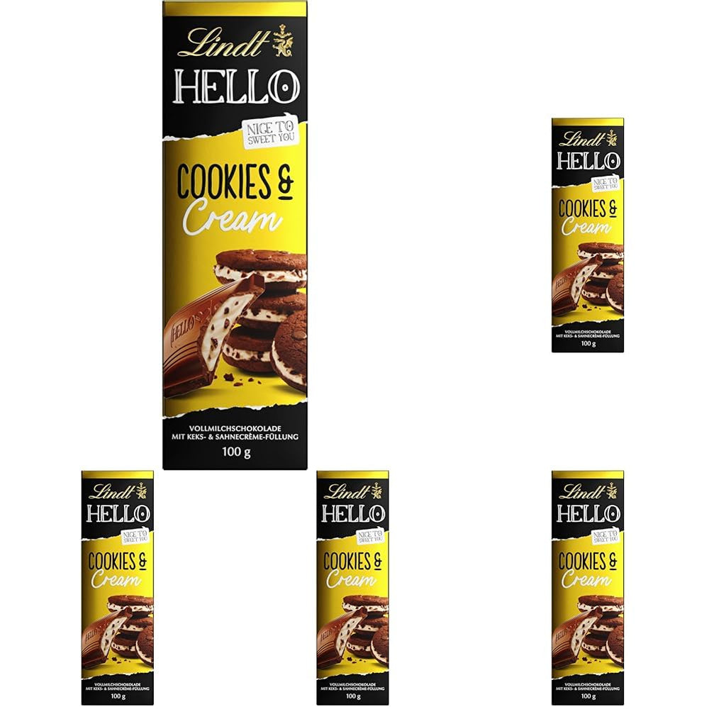 Lindt Hello Cookies & Cream Chocolate | Baton 100g | Ciocolată cu lapte cu umplutură de fursecuri și cremă | Baton de ciocolată | Cadou de ciocolată