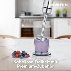 SEVERIN Kabelloser Stabmixer Mit Premium-Set, Abnehmbarer Mixstab, Mit Pürierstab, Multizerkleinerer, Mixbehälter, Kartoffelstampfer & Schneebesen, Schwarz/Edelstahl-Gebürstet, SM 3775 Mama si Copilul Naty Shop