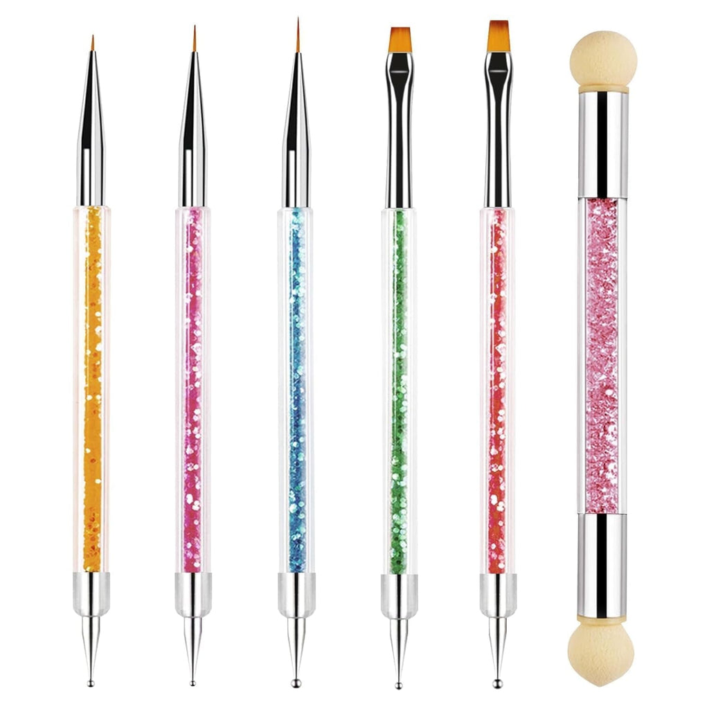 Sularpek 6 Stück Nagel Pinsel, Nail Art Pinsel, Pinsel Nageldesign, Nagel Pinsel Set, Nail Art Dotting Tools Mit 1 Sponge Brush Applikator, Nageldesign Zubehör Für DIY Nail Art Design