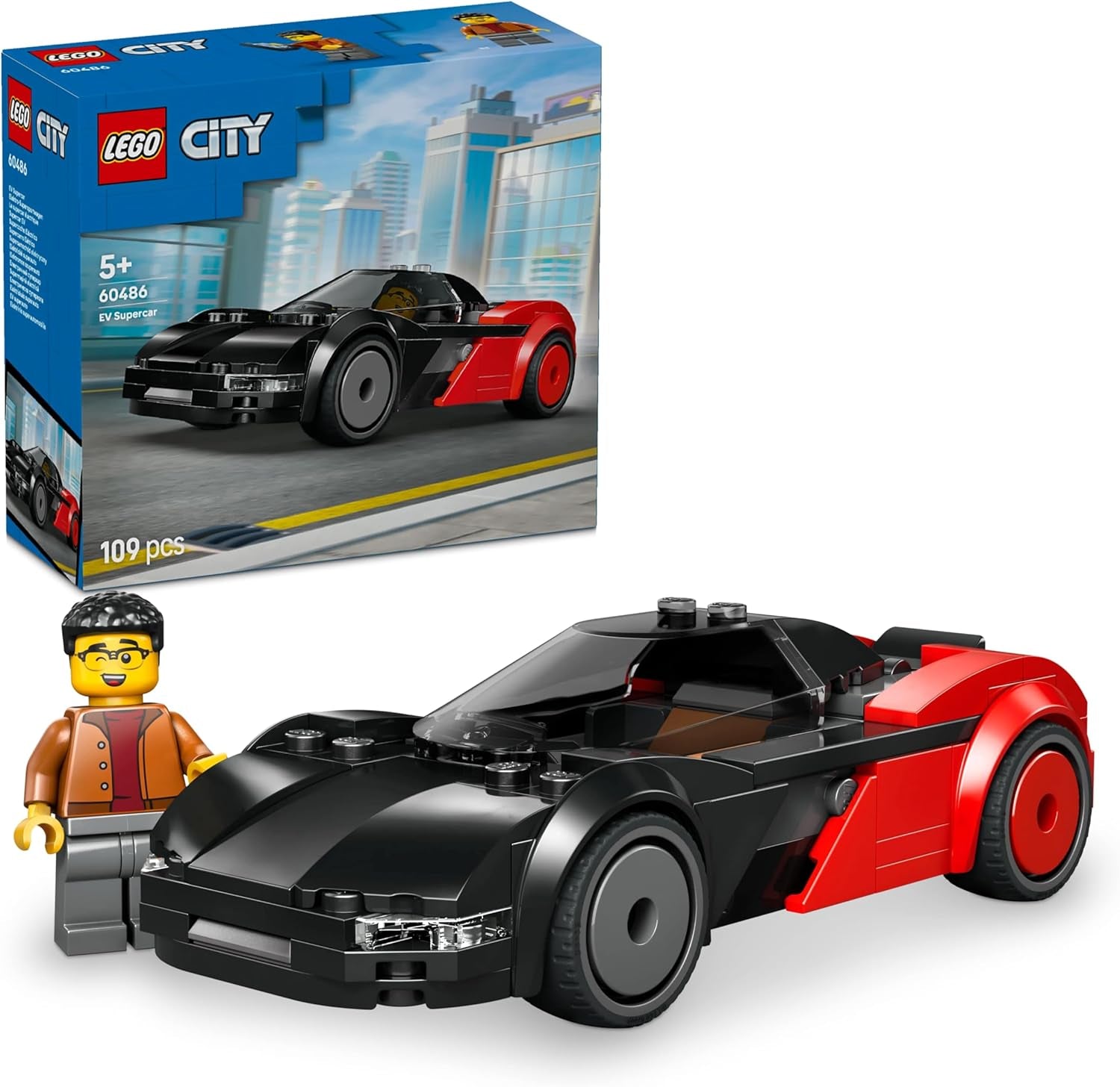 LEGO City Hot Rod - Race Car Toy w/a Driver Minifigure & Folding Roof - Fine Motor Skills Building Set - Small Birthday Gift Idea for 5+ Year Old Boys - 60485
