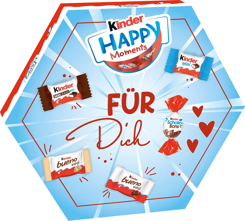 kinder Happy Moments Mini Mix – Cadou de Ziua Îndrăgostiților pentru el și ea – Pentru socializare și împărtășire cu prietenii și familia – 161 g