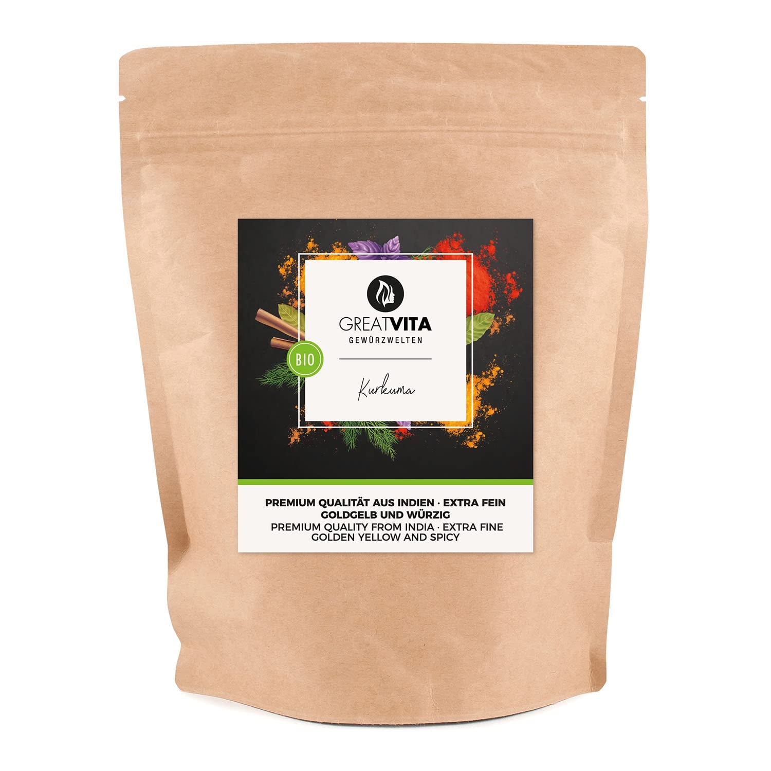 GreatVita Bio Kurkuma Pulver, 1000g fein gemahlen, 100 Procent natürlich