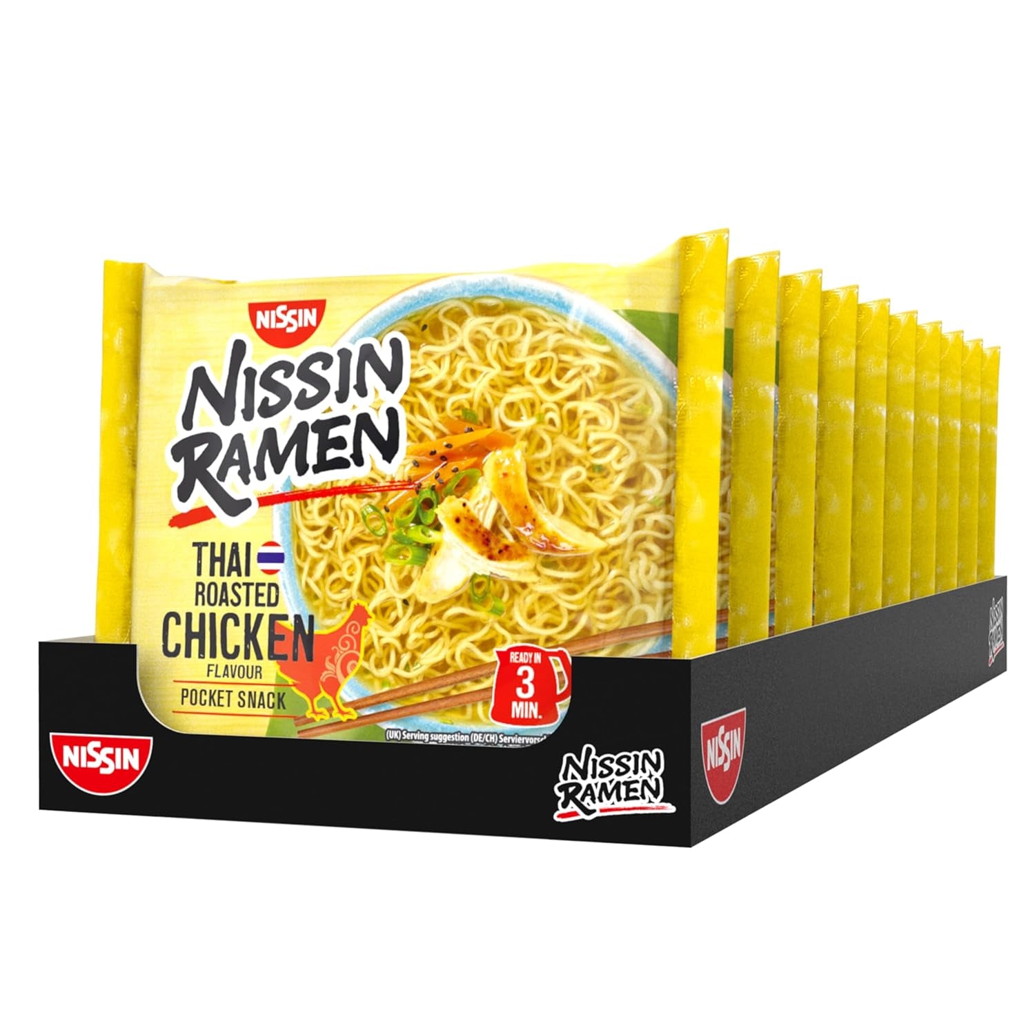 Nissin Ramen - Pui la cuptor thailandez, pachet de 10, tăiței instant în stil asiatic, preparați după o rețetă thailandeză, rapid și ușor de preparat, mâncare asiatică (10 x 65 g)