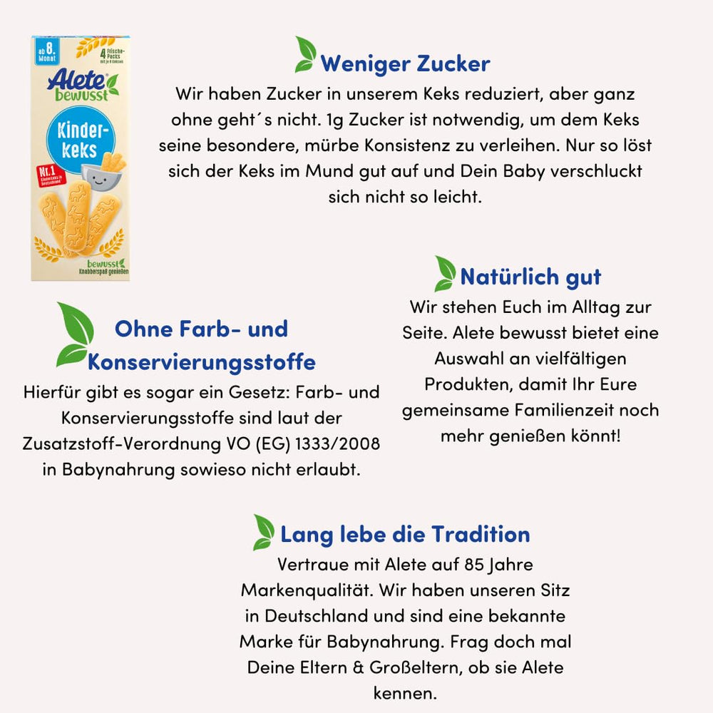 Biscuiți Alete Conscious pentru copii, de la 8 luni, biscuiți cu unt din grâu pentru copii, biscuiți ambalați convenabil ca o gustare mică, perfecți pentru drum și între ore, 1 x 180 g