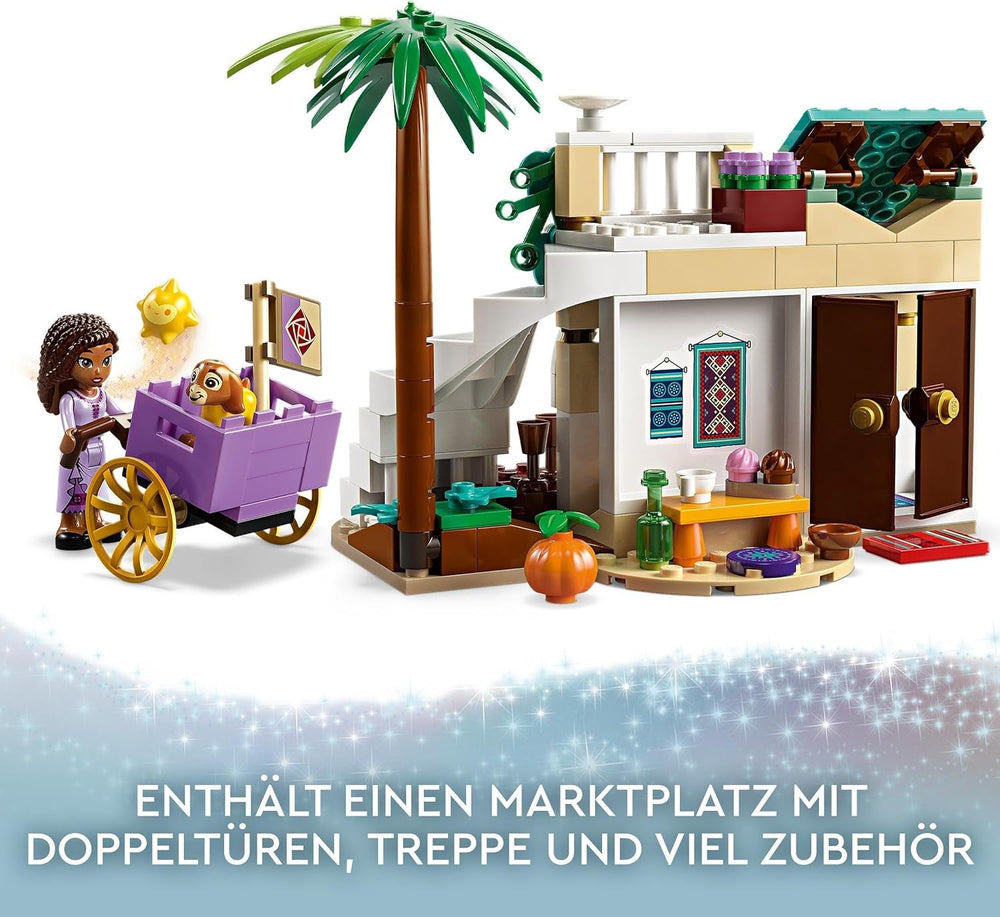 LEGO 43223 Disney Wish Asha în orașul Rosas, set de film Wish cu piață, mini păpușă Asha, Valentino ca capră de jucărie și figuri de stele, cadou pentru copii de la 6 ani, fete și băieți Seturi de constructie Besuche den LEGO-Store