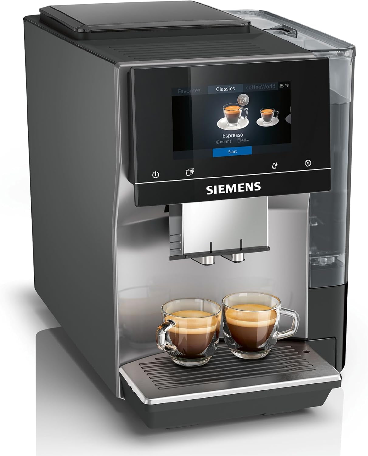 Espressor automat Siemens EQ700 classic TP715D01, control prin aplicație, preparare la rece, afișaj tactil intuitiv, până la 10 creații individuale de cafea ca favorite, curățare automată cu abur, 1500 W, gri-argintiu