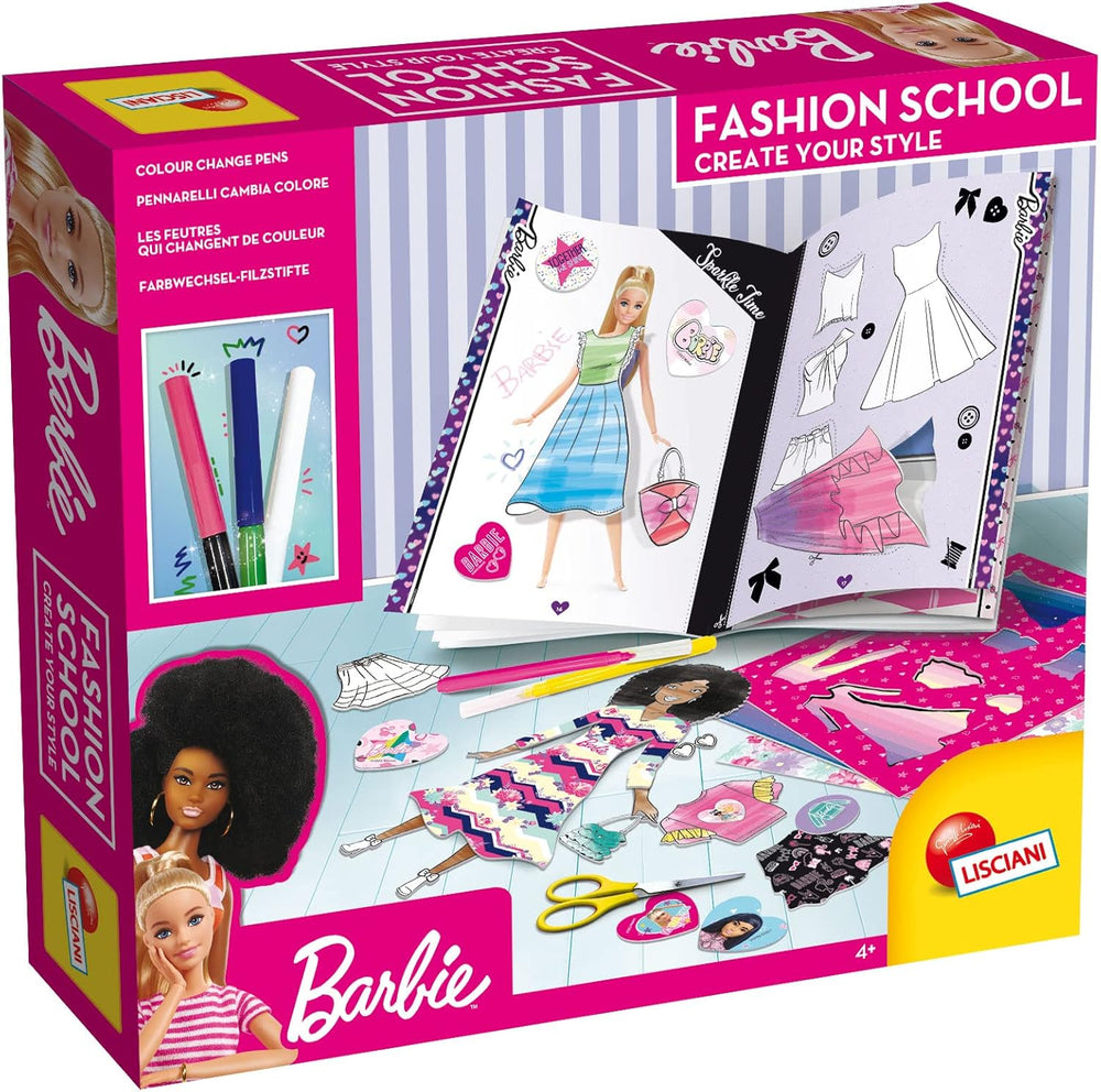 Lisciani - BARBIE - Skizzenbuch Set Wir Glänzen - Modestudio - Models zum Anziehen - Kreatives Spiel - Supermodische Kleidung - Farbmarker - Für Mädchen ab 4 Jahren