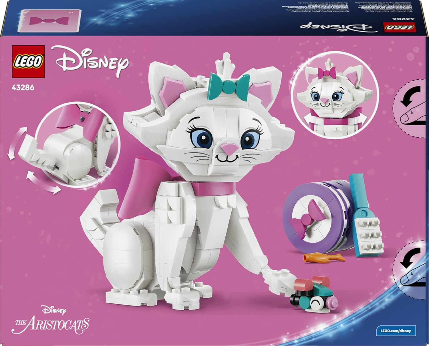 LEGO ǀ Disney Aristocats: Bezaubernde Marie - Spielzeug Katzenfigur mit Zubehör - inkl. Textilschleife - DIY Deko fürs Schlafzimmer - Geschenk für Mädchen ab 7 Jahren und Fans - 43286