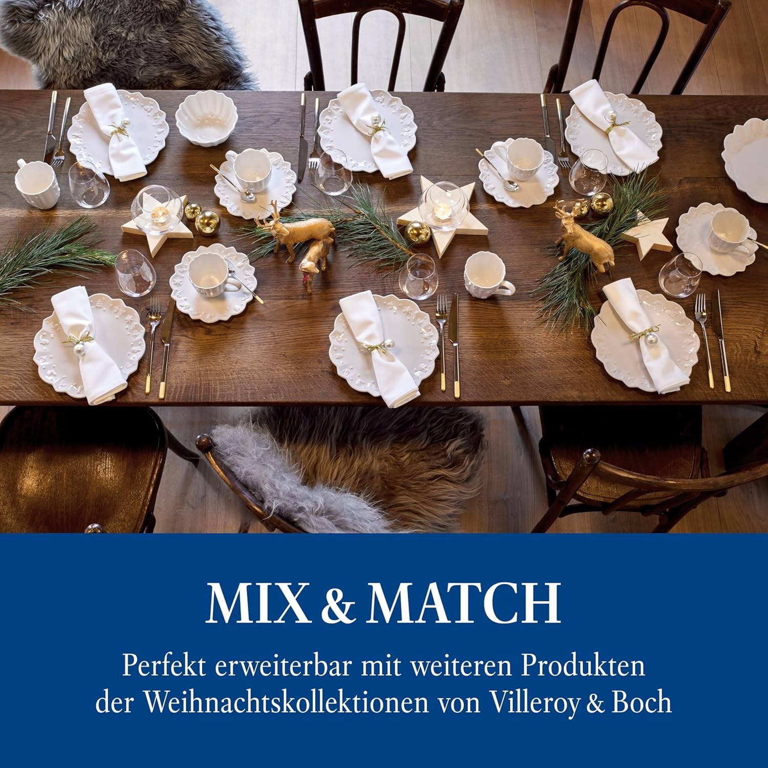 Villeroy & Boch – Set de veselă Toy's Delight Royal Classic cu 8 piese, alb, potrivit pentru mașina de spălat vase și cuptorul cu microunde, farfurii, set de veselă pentru 4 persoane, veselă de Crăciun, jucării, porțelan premium