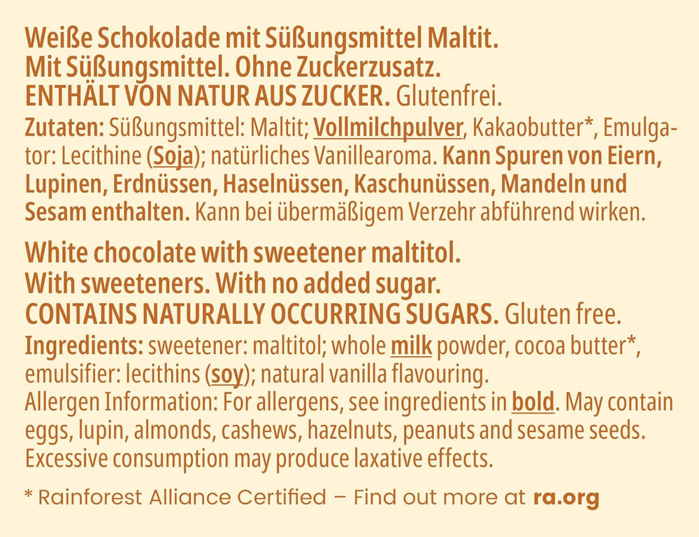 frankonia CIOCOLATĂ FĂRĂ ZAHĂR ADĂUGAT Ciocolată albă fără gluten, 80 g