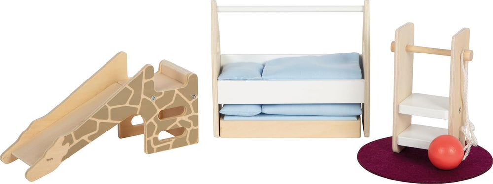 Casă de păpuși din lemn Small Foot, culori naturale – cu 3 etaje, terasă pe acoperiș și set de mobilier cu 51 de piese, încurajează jocul creativ, potrivită pentru vârste de la 3 ani în sus, 12541