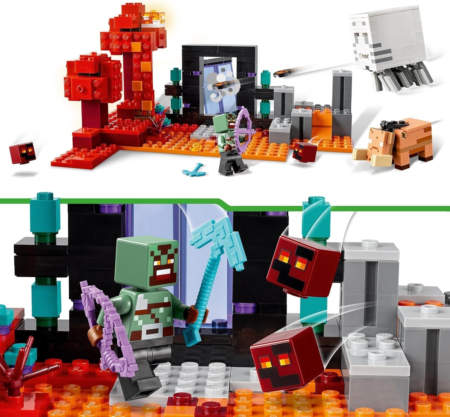 LEGO Minecraft Ambush la portalul Nether, jucărie de jocuri în Nether pentru copii cu scene de luptă și figuri legendare, inclusiv Ghast, cadou pentru băieți și fete gamer de la 8 ani 21255 Seturi de constructie Besuche den LEGO-Store