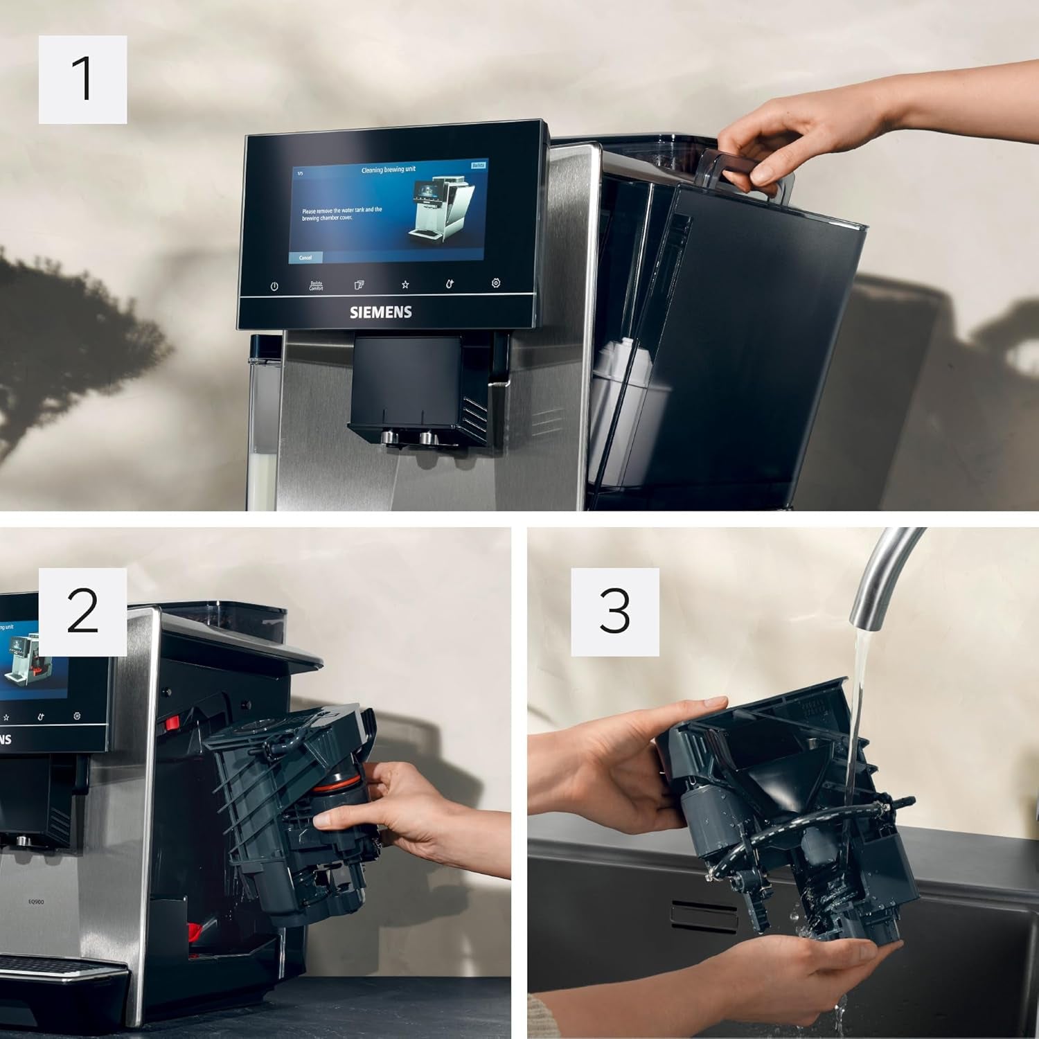 Espressor automat Siemens EQ900 TQ903D03, control prin aplicație, afișaj tactil intuitiv, mod barista, AromaBoost, reducere a zgomotului, râșniță premium, curățare automată cu abur, 1500 W, oțel inoxidabil