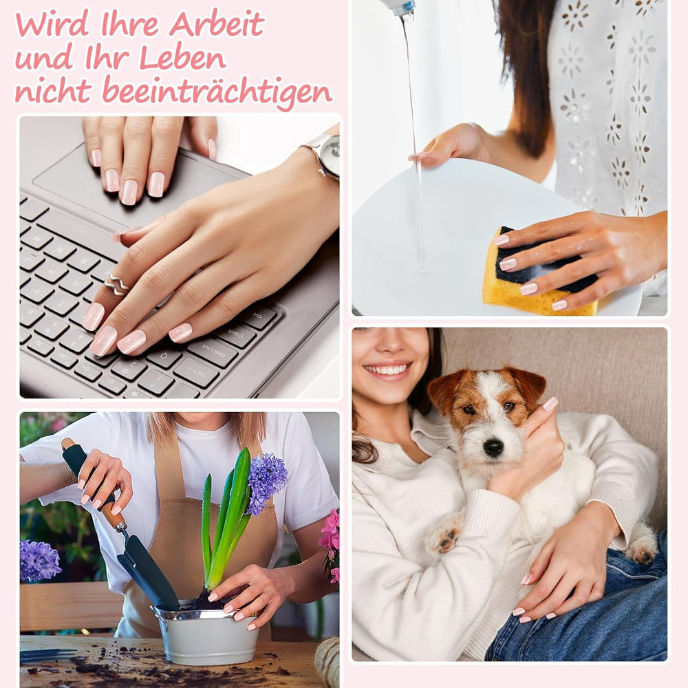 Kiiwah 48 bucăți unghii scurte pătrate, unghii artificiale roz pentru lipit, vârfuri de unghii scurte, vârfuri de unghii false