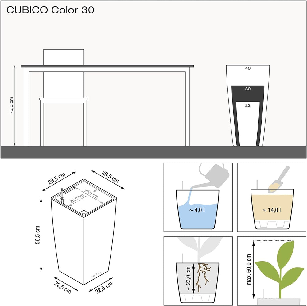 LECHUZA CUBICO Culoare 30 gri ardezie 13138, 29,5x29,5x56,5 cm