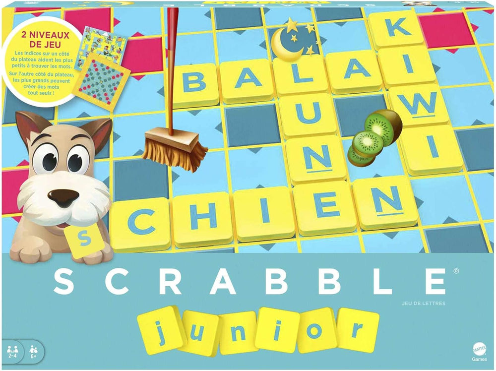 Mattel Games Scrabble Junior - Joc de cuvinte și joc pentru copii, Joc de societate potrivit pentru 2-4 copii cu vârsta de 6 ani și peste, Designul poate varia, Versiune germană, Y9670