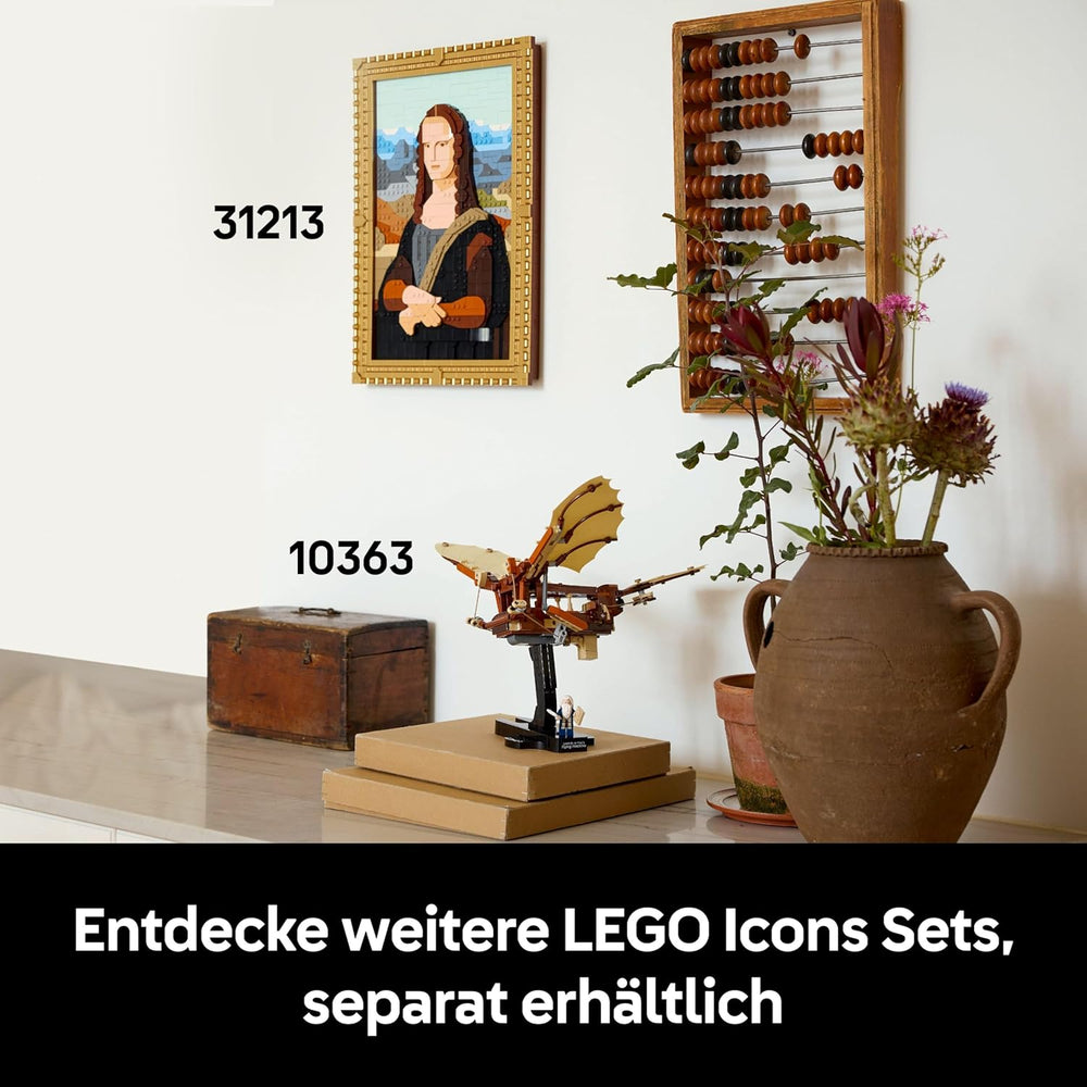 LEGO Icons Leonardo da Vincis Fluggerät mit schlagenden Flügeln - Inklusive Minifigur & Ständer - Bauset für Erwachsene - Deko-Set für Zuhause - Geschenkidee - 10363