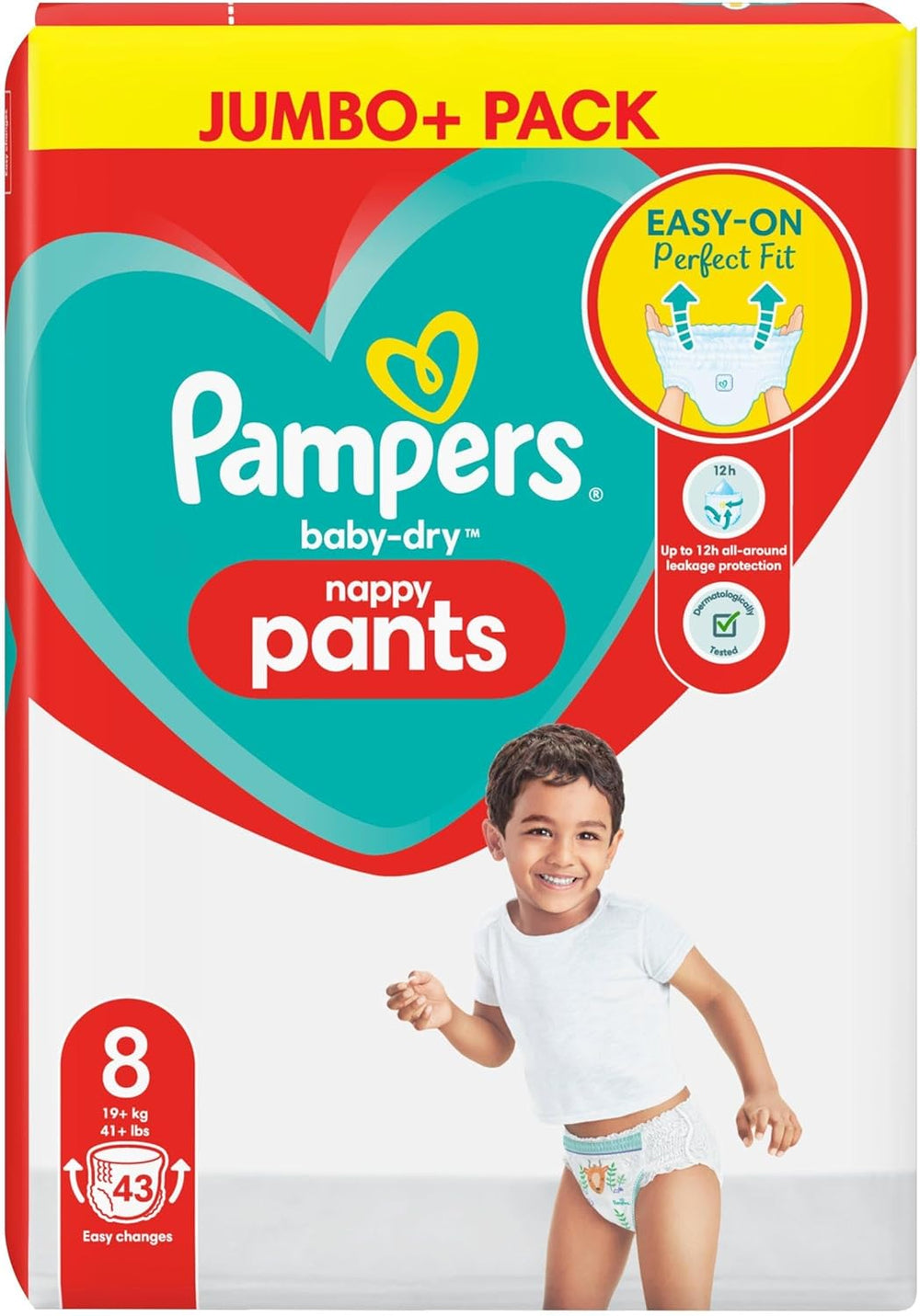 Scutece Pampers Baby-Dry, mărimea 8, 43 de scutece, de la 19 kg, pachet Jumbo+