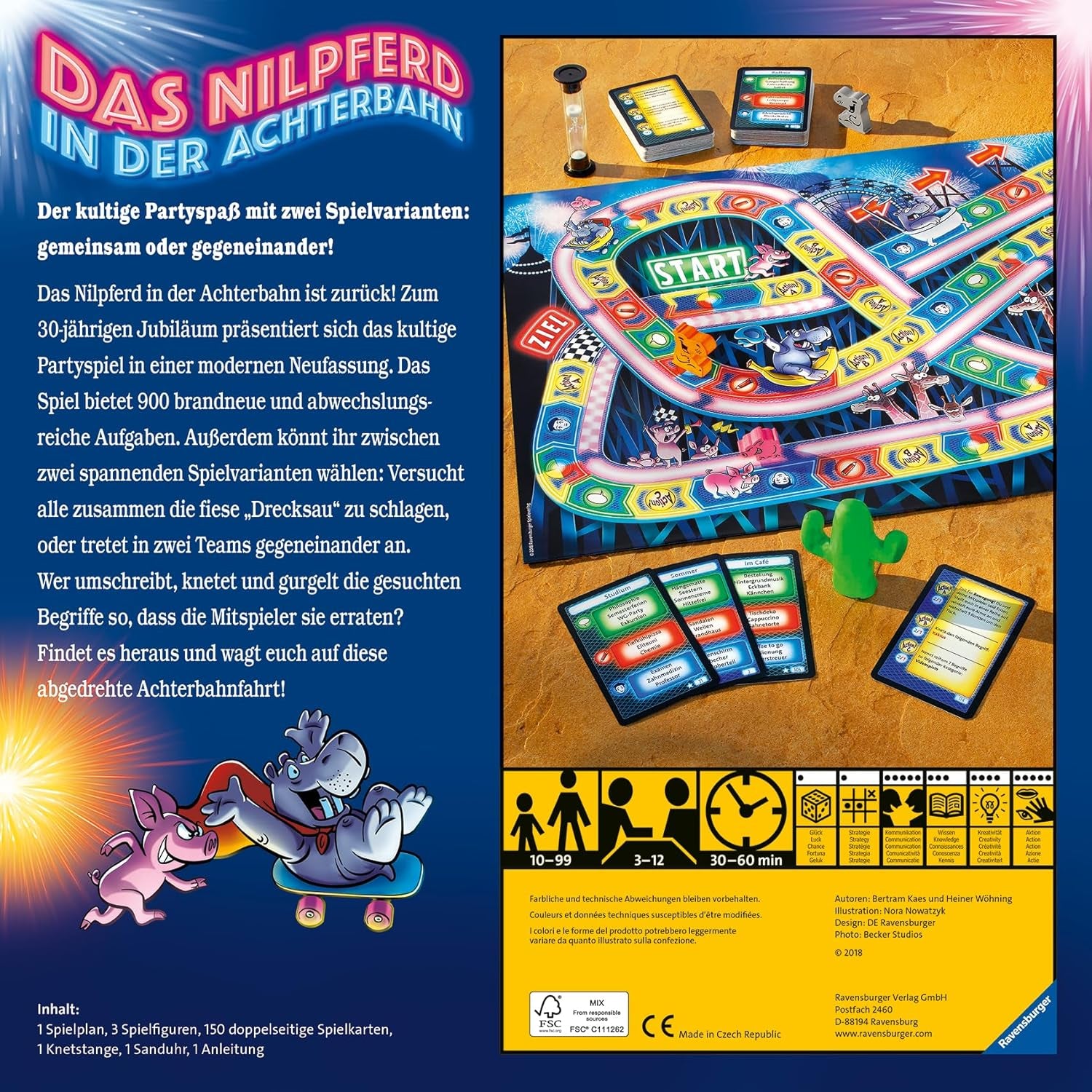 Ravensburger 26772 - Hipopotam pe un roller coaster - Joc de societate pentru întreaga familie, joc pentru adulți și copii cu vârsta cuprinsă între 10 și 99 de ani, pentru 3-12 jucători - Joc de petrecere, joc de Revelion