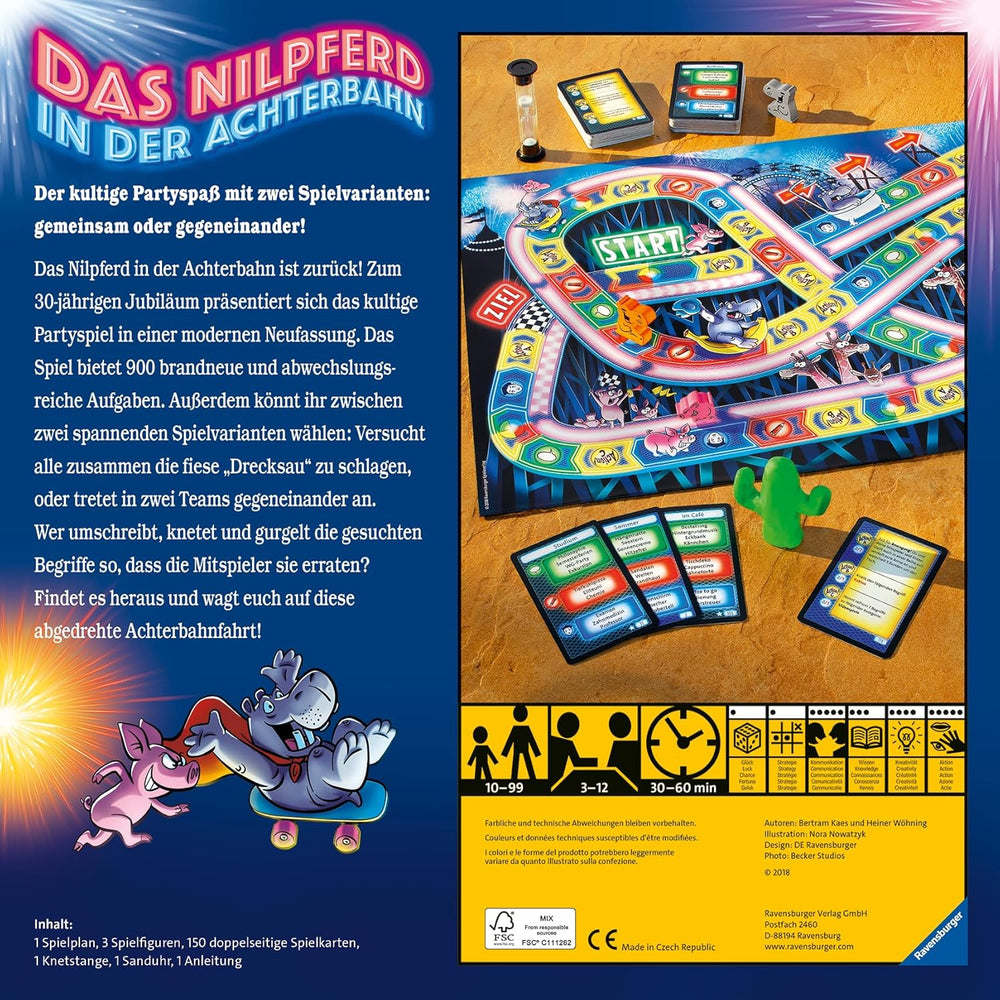 Ravensburger 26772 - Hipopotam pe un roller coaster - Joc de societate pentru întreaga familie, joc pentru adulți și copii cu vârsta cuprinsă între 10 și 99 de ani, pentru 3-12 jucători - Joc de petrecere, joc de Revelion
