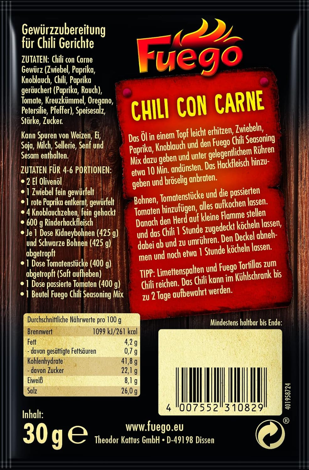 - Chili con Carne Seasoning Mix | Würzmischung für Chili con Carne, vegetarisches Chili sin Carne | Für 4-6 Portionen | Vegan, ohne Geschmacksverstärker | 30 g im Beutel