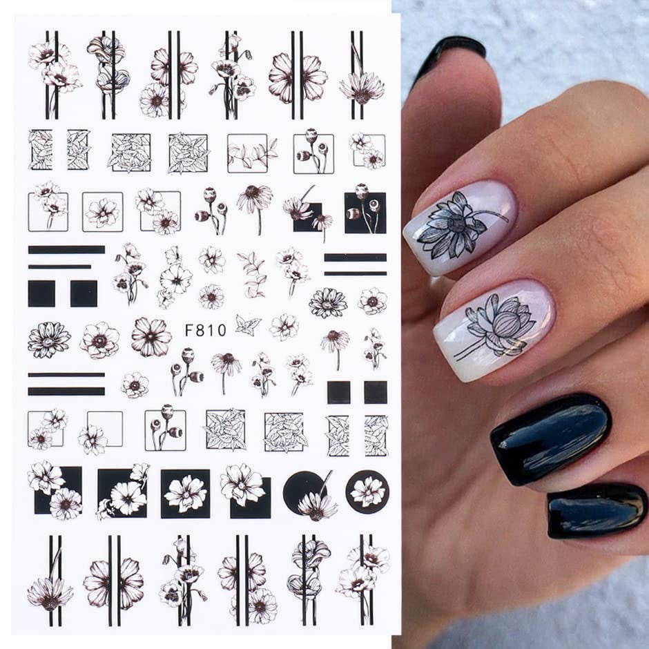 JMEOWIO Nagelsticker Frühling Blumen 10 Blätter Nagelaufkleber Selbstklebend Nail Art Dekoration Nageldesign Zubehör Für Frauen Mädchen