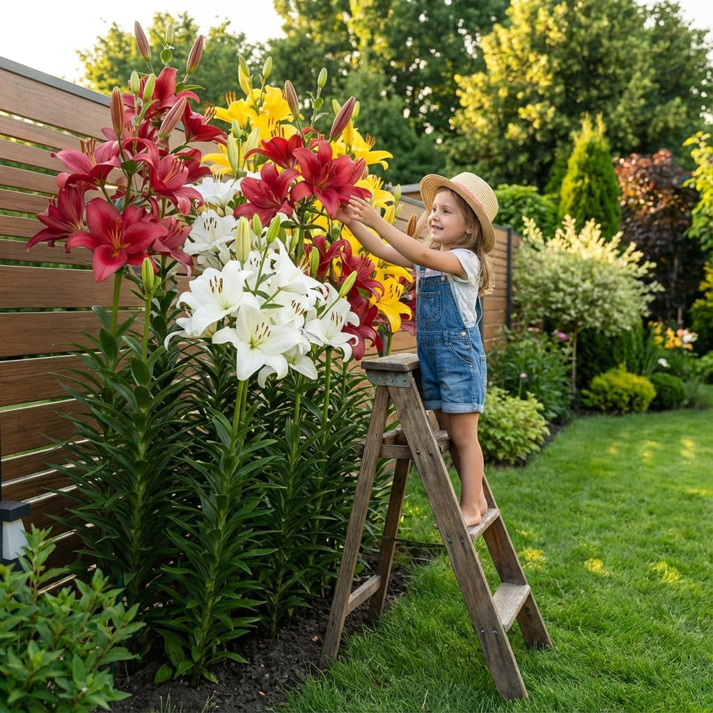 Colecția de bulbi de crini gigantici (15 bulbi de flori), 5 soiuri parfumate, 5 din fiecare culoare, amestec peren rezistent din Olanda pentru grădină (bulbi mari, fără semințe)