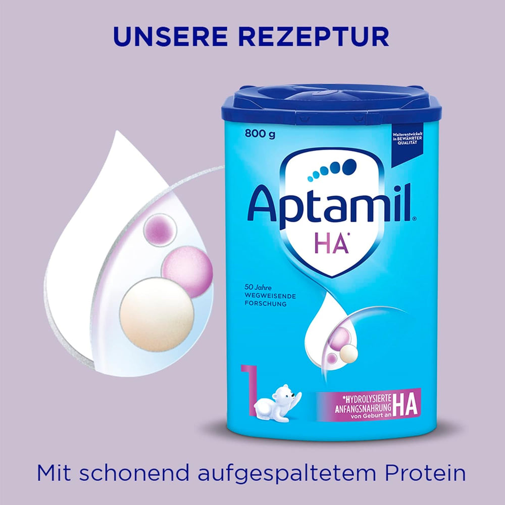 Aptamil HA 1 – Anfangsmilch von Geburt an, Mit DHA, Nur Laktose, Ohne Palmöl, Babynahrung, Milchpulver, 1x 800 g (Packung mit 4)