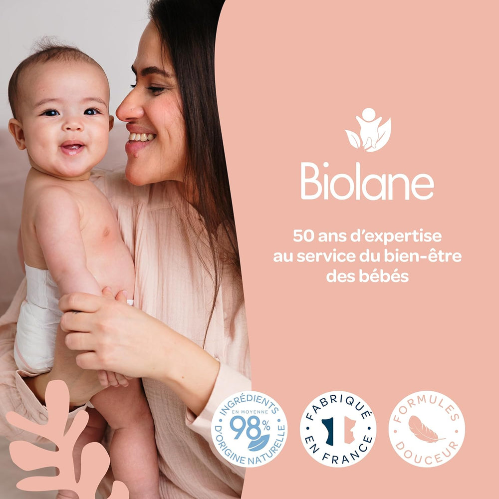 BIOLANE 12 Dischete umede Maxi-Squares – Bebeluși – 100% Organic – 720 Bumbac – pentru piele sensibilă – Schimb și Toaletă – de la naștere – fabricate în Franța