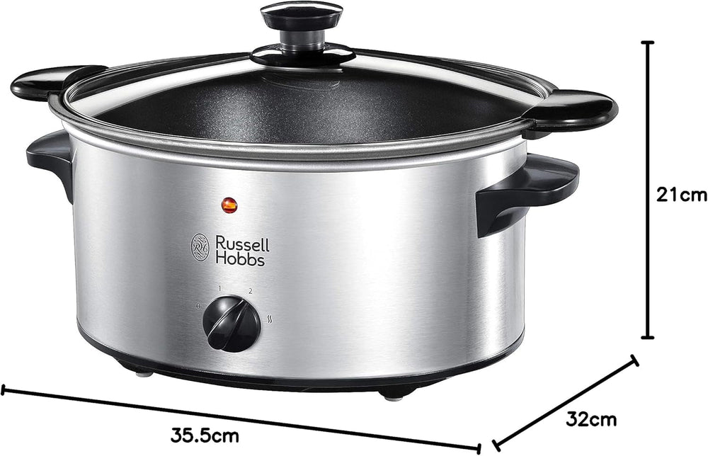 Russell Hobbs Slow Cooker, 3,5 litri cu strat antiaderent, oțel inoxidabil, 3 setări de temperatură și funcție de menținere la cald, 160 W Slow Cooker Naty Shop