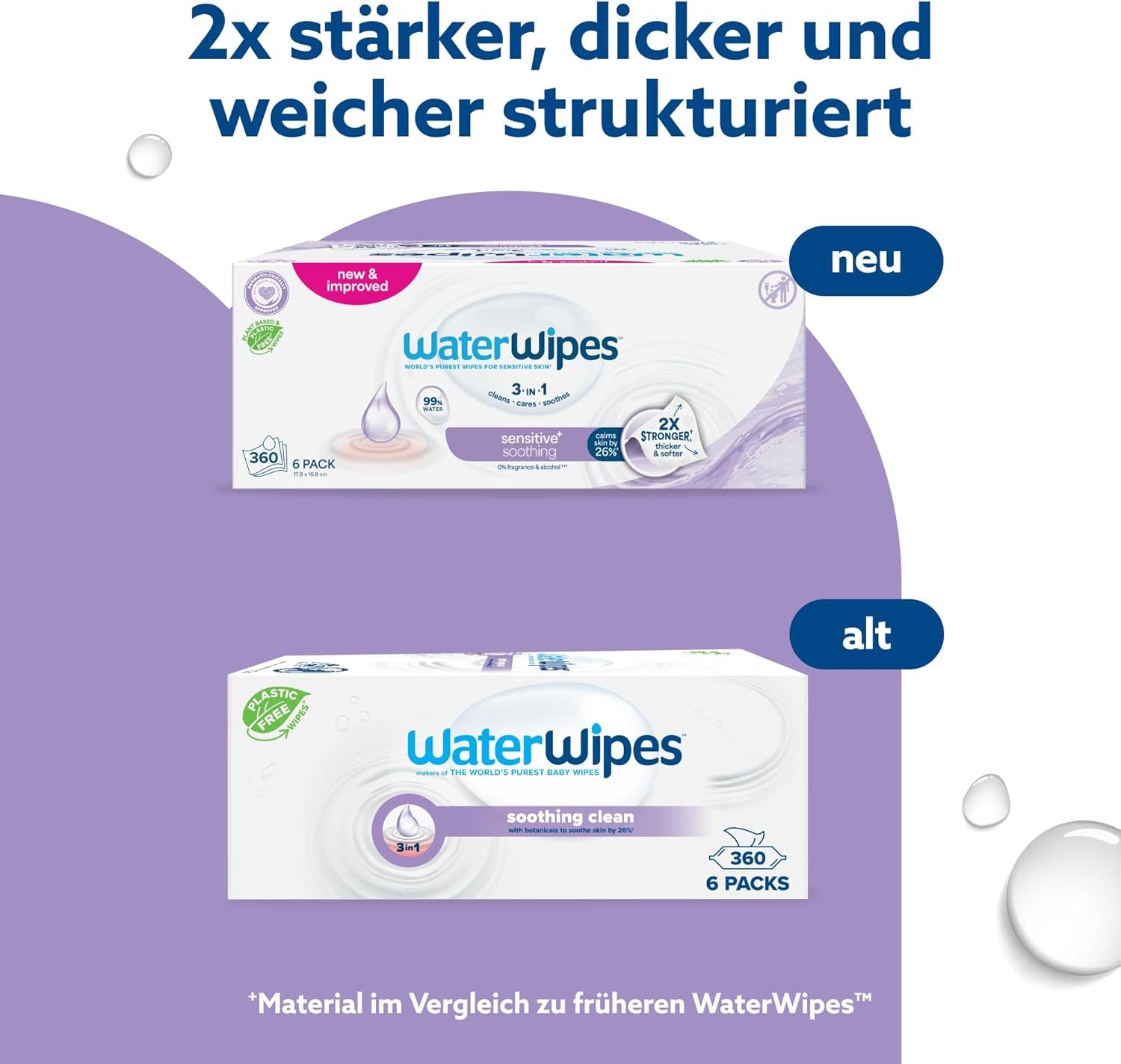 Șervețele umede WaterWipes Sensitive+ Soothing Clean, 360 bucăți (6 pachete), curățare, îngrijire și calmare 3 în 1, 99% apă cu extract de plante, șervețele umede pentru bebeluși fără parfum